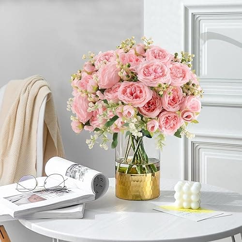 Artificial Peonies Silk Flowers, 4 Bundles Faux Peony Bouquet Florals Arrangements for Farmhouse Home Boho Wedding Table Centerpiece, Fake Plastic Flower Bulk for Vase Decoration (Light Pink) thumbnail 4