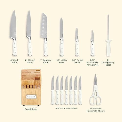 Cuisinart 15-Piece Knife Set with Block, High Carbon Stainless Steel, Forged Triple Rivet, White, C77WTR-15P thumbnail 6