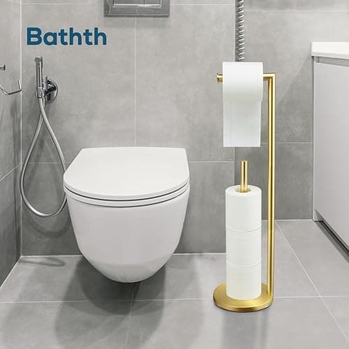 Toilet Paper Holder Stand, Gold Toilet Paper Holder Free Standing | Toilet Paper Holder for 4 Rolls, Bathroom Organizers and Storage with Anti-Slip Base and Rustproof thumbnail 5