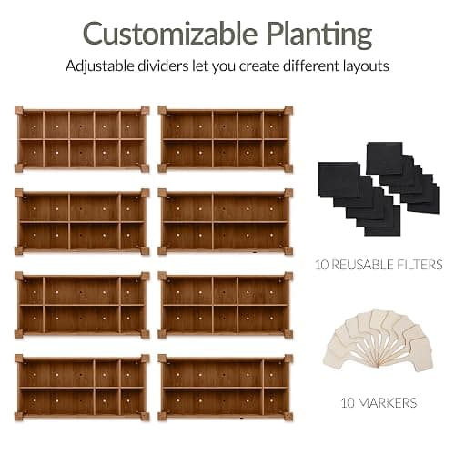 Best Choice Products Raised Herb Garden Bed Planter Box - Elevated Wooden Planter with 10 Grid Growing Compartments, Drainage Holes, Vegetable Flower Garden Box for Patio Balcony Backyard - Acorn thumbnail 4