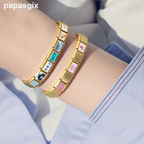 papasgix Italian Charm Bracelet Charms Gold Silver Set with 1pc Starter Brascelet, 10pcs Assorted Italian Charms for Bracelets and 1pc Opening Tool, 9mm Modular Italian Charm Bulk Pack Links Handmade DIY Jewelry thumbnail 2