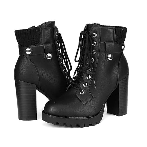 DREAM PAIRS Women's Lace up Combat Ankle Boots High Chunky Heel Fashion Heeled Booties Shoes thumbnail 5