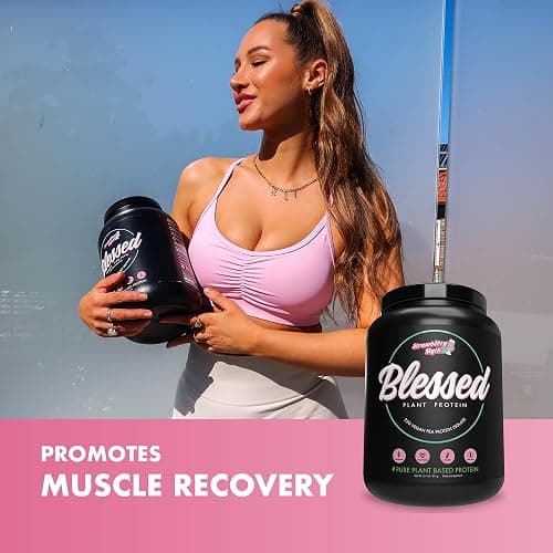 Blessed Vegan Protein Powder - Plant Based Protein Powder Meal Replacement Protein Shake, 23g of Pea Protein Powder, Dairy Free, Gluten Free, No Sugar Added, 30 Servings (Strawberry Mylk) thumbnail 5