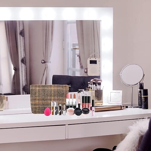 Makeup Bags for Purse Zipper Cosmetic Pouch Large Travel Canvas Make Up Organizer Tool Pouch for Women and Girls,Plaid Brown thumbnail 6