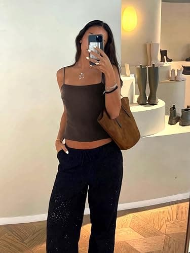 Abonlen Camisole Tops for Women Sleeveless Adjustable Spaghetti Strap Tank Tops Y2K Basic Shirts thumbnail 5