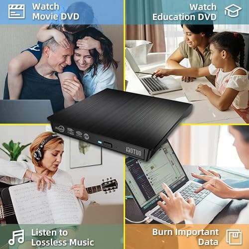 YOTUO External CD/DVD Drive, Portable USB 3.0 & USB-C CD RW Drive, DVD Player, DVD Burner for Laptop, Desktop, Compatible with Windows 7/8/10/11, Mac, MacBook Pro/Air, Linux (IDD029-2) thumbnail 6