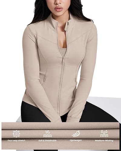 AVGO Womens Running Jackets Lightweight Slim Fit Workout Jacket Zip Up Athletic Track Gym Tops with Pockets & Thumb holes thumbnail 5