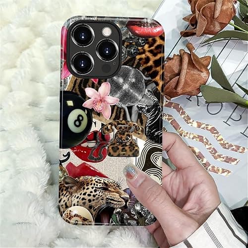 Compatible with iPhone 16 Pro Max Case - Dual-Layer Protection, Hard Shell with Silicone Interior,Slim Scratch Resistant Shockproof for Woman Men - Leopard Print Retro Collage thumbnail 7