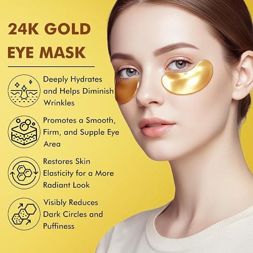 60 Pezzi Patch Contorno Occhi, Patch Occhiaie e Borse in Gel per Sotto gli Occhi, Maschera Contorno Occhi Idratante, Effetto Rinfrescante per Occhi Stanchi, Unisex (24K Gold) thumbnail 6