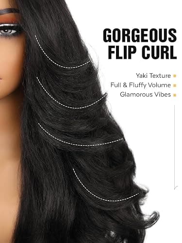HANNE Yaki Wavy Flip Curls V Part Wig Curly U Part Wig 26’’ Fluffy Half Wig | Natural Black,230g,Glueless Wig,Synthetic,Heat Safe to 356℉,Hair Replacement Wigs,Beginner Friendly,Daily and Party Use thumbnail 3