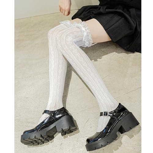 Ninejuize Thigh High Stockings with Bow, Santa Accessory Y2K Fishnet Socks with Lace Brim Lingerie Tights for Women thumbnail 5