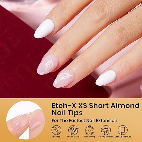 Beetles Extra Short Almond Nail Tips, 12 Sizes 288 PCS Pre-Shaped Clear Full Cover Etch Gel Nail Tips Clear Acrylic Press on Nails Extension for Girls Women Nail Art Design, Nail Glue Needed thumbnail 3
