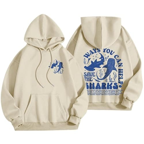 Lytiarul Save the Whale Sharks Hoodie for Women Ocean Letter Aesthetic Graphic Sweatshirts Preppy Long Sleeve Pullover Tops - Image 1