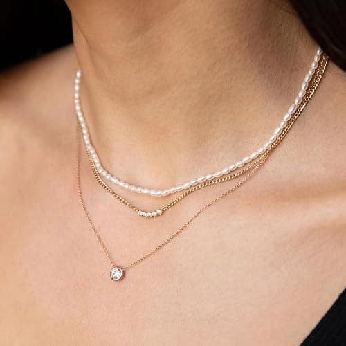 Pearl Necklace for Women and Girls, Handmade 14” Choker with Tiny White Freshwater Pearls, Silver Clasp, and 3” Adjustable Chain, Cute Trendy Layered Necklaces thumbnail 7