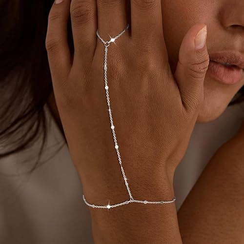 3PCS 14K Gold-Plated Hand Chain Bracelets for Women, Stack Bracelets Set Adjustable, Trendy Dainty Ring Bracelet Hand Chain thumbnail 9