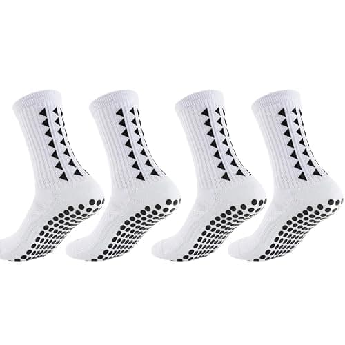 High Aesthetics Grip Socks for Football and Basketball - Cushioned Anti-Slip Sports Socks (UK, One Size Plus, 2 Pack, White, Kids) - Image 1