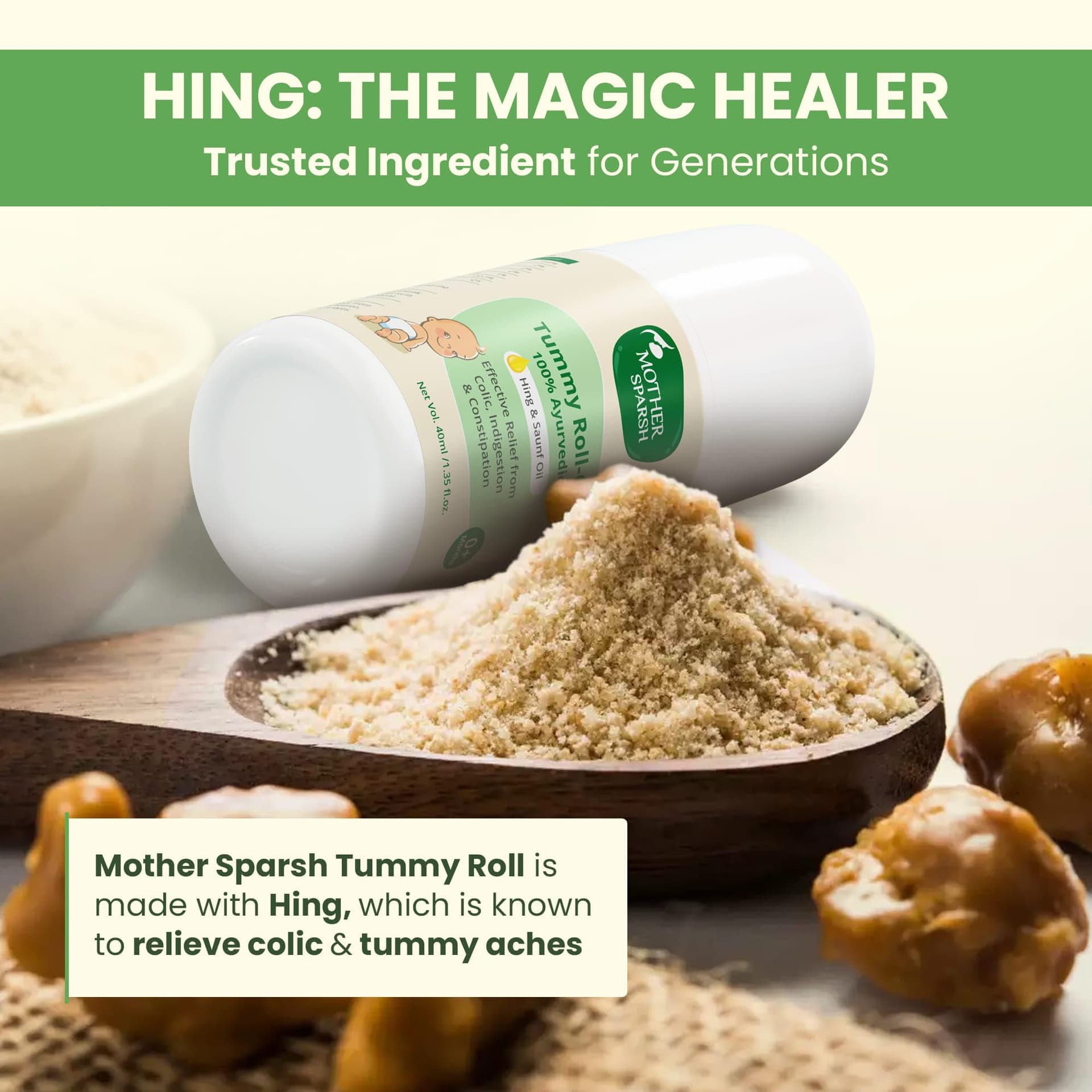 Mother Sparsh Tummy Roll On For Baby, Colic Relief, Constipation and Indigestion With Hing & Saunf | 100% Ayurvedic - 40ml thumbnail 3