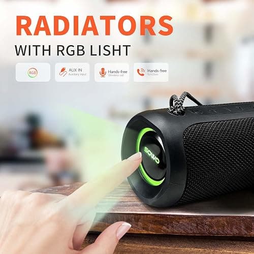 Wireless Portable Speaker,IPX7 Waterproof Bluetooth Speaker, 25W Loud Stereo Sound, Bassboom Technology, TWS Pairing, Built-in Mic, 16H Playtime with Lights for Home Outdoor - Black - Black thumbnail 7