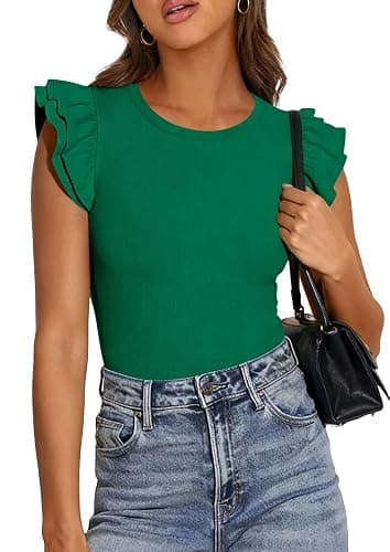 PRETTYGARDEN Womens Summer Crew Neck T Shirts 2026 Trendy Ruffle Sleeve Slim Fit Knit Going Out Tops Casual Spring Clothes thumbnail 3