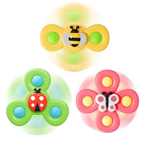 LiKee Strong Suction Cup Fidget Rotating Sensory Bath Toys for Baby Christmas Stocking Stuffers, Airplane Car Travel Table & Window Toys for Toddler Boys and Girls, 10+ Months - Image 1