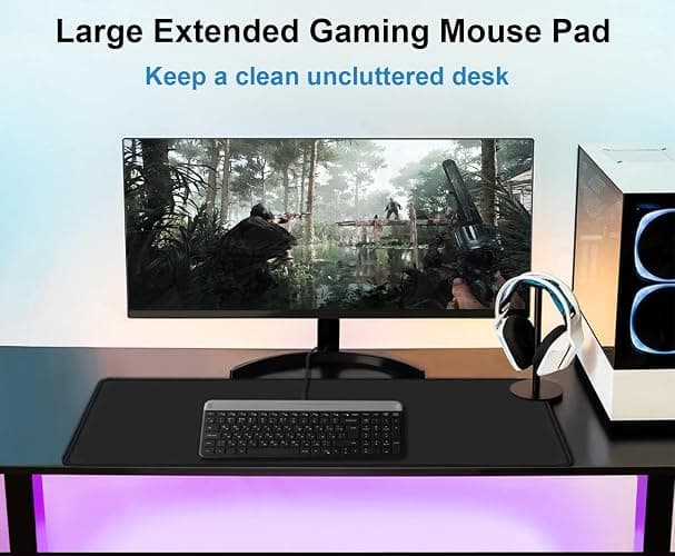 Extra Large Mouse Pad 31.5 x 11.8 in, Gaming Mousepad with Stitched Edges, Premium Microfiber Cloth Surface, Waterproof Non-Slip Base Keyboard Desk Mat for Home Office Gaming, Black - Black - 31.5L x 11.8W inches thumbnail 6