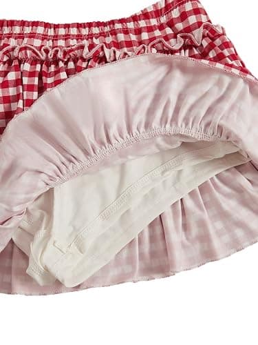 BEAUDRM Women's Y2k Bow Ruffle Mini Skirt Cute Gingham Layered Skort | Plaid Skirt, Pleated, Tiered, A-Line, Rave, Festival, Party, Country Concert Outfits thumbnail 3
