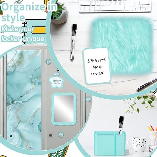 18 Pcs Teal Marble Locker Organizer Kit Includes Magnetic Wallpaper Shelf Mirror Pen Holders and Organizing Supplies Locker Accessories for Girls Back to School Organization thumbnail 7