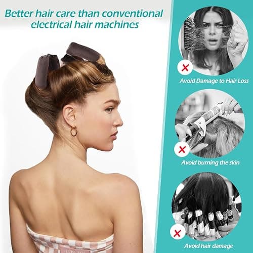 6 Stück Heatless Curls Band,GeeRic Heatless Curls Band mit Satin-Haartuch und Duschhaube Lockenwickler Heatless Curls für Alle Haartypen thumbnail 6