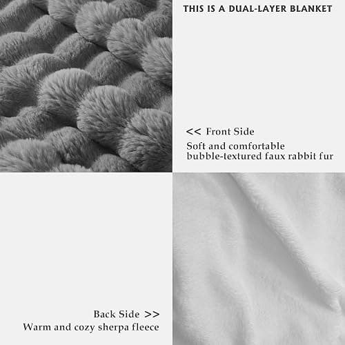 Serenhom 50x60 Inches Ultra-Soft Fuzzy Faux Fur Plush Throw Blanket - Thick, Warm Sherpa for Couch, Sofa, Bedroom, Camping - Decorative Blanket for Cozy Warmth, Bubble Grey thumbnail 6
