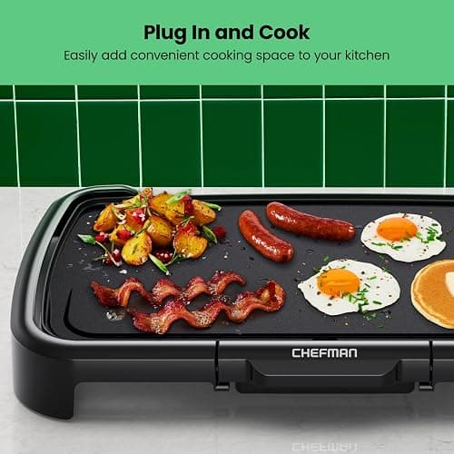Chefman XL Electric Griddle with Removable Temperature Control, Immersible Flat Top Grill, Burger, Eggs, Pancake Griddle, Nonstick Extra Large Cooking Surface, Slide Out Drip Tray, 10 x 20 Inch thumbnail 4