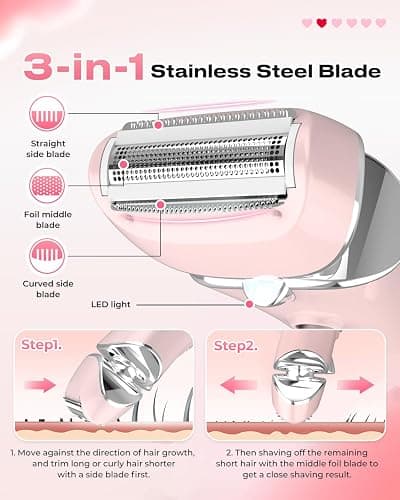 Electric Lady Shaver Cordless, Womens Bikini Razor Trimmer, Wet & Dry Lady Shaver for Women Legs,Pink | Waterproof Lady Shaver for Legs Arm Underarm Bikini Public Body Razor with One Extra Foil Blad, Portable Women Bikini Trimmer thumbnail 6