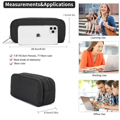 Della Gao Pencil Case Large Capacity Pencil Pouch Aesthetic Pen Bag Office Stationery Organizer Simple Sturdy Multifunctional Pencil Bag for Men - Black - DellaGao-WJ001BK thumbnail 2