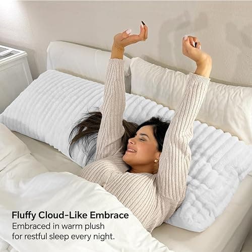 BEDELITE Fluffy Striped Body Pillow Cover with Zipper, Bright White, 20x54 | Ultra-soft Faux Fur with 14D Striped Texture, Comfy, Plush, and Cloud-like, Body Pillow Pillowcase for Bed Couch Room Decor thumbnail 4