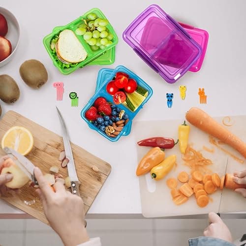 Hiceeden 4 Pcs 18 Oz Snack Containers with Lids, Reusable 2 Compartments Plastic Food Container with Cute Forks, BPA-Free Travel Bento Lunch Boxes for Kids & Adults, Dishwasher Safe thumbnail 8