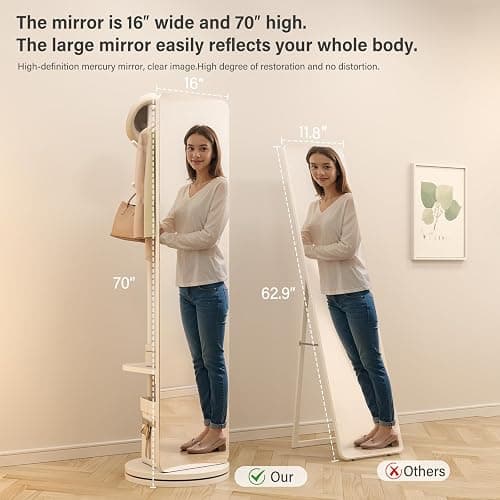 AnywaysWood 70"x19"Full Length Mirror with Stand,Coat Rack with Mirror,Solid Wood Floor Mirror,Swivel Mirrorfor Bedroom, Living Room, Cloakroom thumbnail 3
