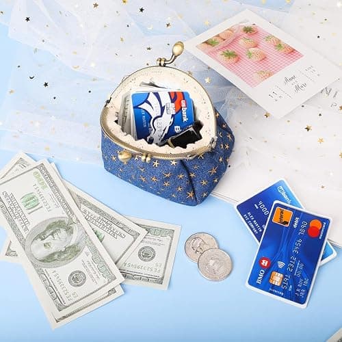 Oyachic Five Pointed Star Coin Purse,Denim Change Pouch,Wallets Buckle with Kisslock Clasp,Coin Holdr,Clutch Handbags for Women Ladies,Navy Blue thumbnail 6