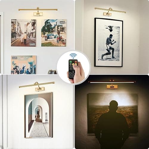 Tassuowell Picture Light Battery Operated with Remote, 3CCT Dimmable Picture Light for Paintings, Brass Rechargeable 24 inch Battery Operated Wall Sconce for Art Lighting Gallery Portrait Artwork thumbnail 4