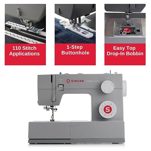 SINGER® Heavy Duty 4452 (Grey) High Speed Sewing Machine + Accessories | 32 Built-In Stitches Deliver 110 Stitch Applications | 50% More Power for Thick Fabrics, 1100 Stitches/Min, 1-Step Buttonhole thumbnail 4