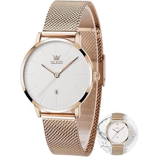 OLEVS Watch Women Rose Gold Stainless Steel Waterproof Luxury Dress Watches for Women Analog Quartz Classic Ladies Watches Fashion Elegant Minimalist Ultra Thin Women Small Watch with Date - Image 1