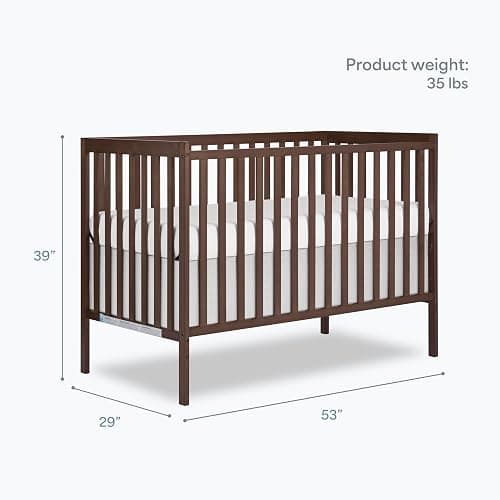 Dream On Me Synergy 5-in-1 Convertible Full Size Baby Crib, Smokey Oak | Converts to Toddler, Day & Full Size Bed, GREENGUARD Gold & BSA Verified, Straight Slat Rail, 3 Mattress Heights, 50 Lb Limit thumbnail 3