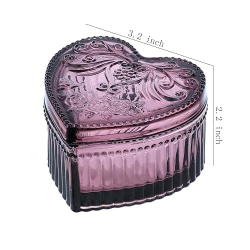Gaolinci Crystal Glass Heart-Shaped Storage Box Embossed Jewelry Box Candy Box with Lid - Purple thumbnail 3