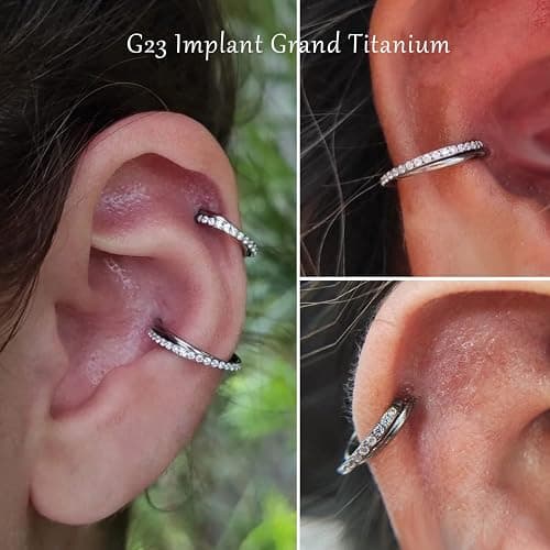 VOJO G23 Titanium 16G Cartilage Septum Hoop Piercing Jewelry Double Row Plated CZ Beads Conch Nose Rings Tragus for Women Men thumbnail 2
