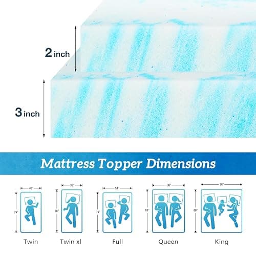 Sweetcrispy Memory Foam Mattress Topper Twin XL, 3 Inch Thick Gel Infused Cooling Toppers Pad for Twin XL Size Bed, Sleeper Sofa, RV, Camper, CertiPUR US Certified, Ventilated and Breathable thumbnail 3