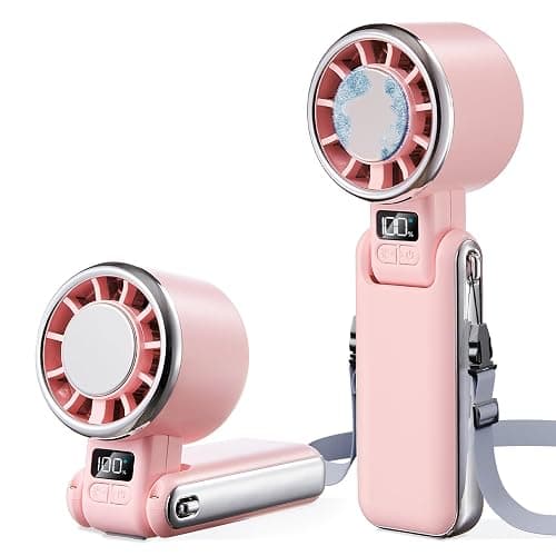 SHEWIND Portable Handheld Fan with Ice Cooling - 5 Gear High Speed Personal Turbo Fan Rechargeable, Up to 13 Hrs, Mini Hand Fans for Travel Essentials, Beach Vacation, Gifts for Women, Men (Pink) - Image 1