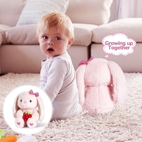 CozyWorld Strawberry Bunny Rabbit Plush Stuffed Animals Pink Plushie Floppy Ear with Strawberry Fluffy Soft Toy Gifts for Kids Girls Boys(10inch) thumbnail 5