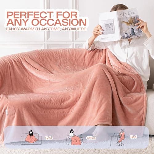 Electric Blanket Heated Throw, 50" x 60" Heated Blanket with 8 Heat Levels & 8 Hours Auto Off, Fast Heating Blankets Machine Washable with ETL Certification, Pink thumbnail 6