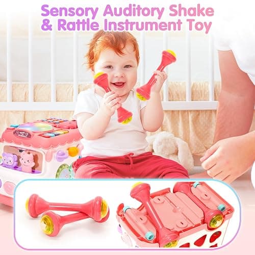 AmiDear Baby Gift for 1-2 Year Old Girl, 10-in-1 Montessori Toys Bus for Baby 6-12-18 Months+, Educational Musical Sensory Learning Toddler Toys Age 1-2, First Christmas and Birthday Gifts Pink thumbnail 6