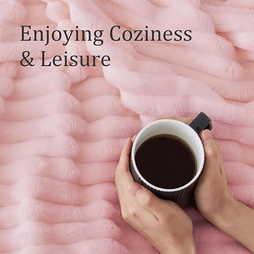 BEDELITE Throw Blanket for Couch - 300GSM Soft & Warm Fluffy Pink Blanket, Decorative and Giftable Striped Blankets for Women, Men, 50"x70" thumbnail 4
