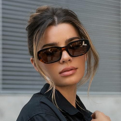 WearMe Pro - Women's Chunky Narrow Rectangular Sunglasses - Polarized, Lightweight Acetate, 100% UV Protection thumbnail 3