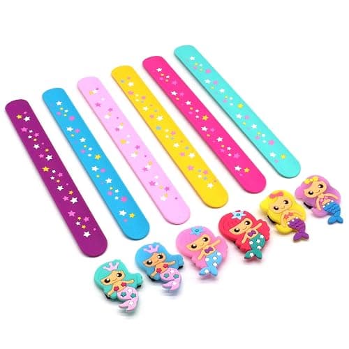 LOCHSOEL Silicone Mermaid Slap Bracelets - Cute Mermaid Theme Birthday Party Favors, Party Favors Gifts Carnival Prizes Set (6 Pack) thumbnail 2